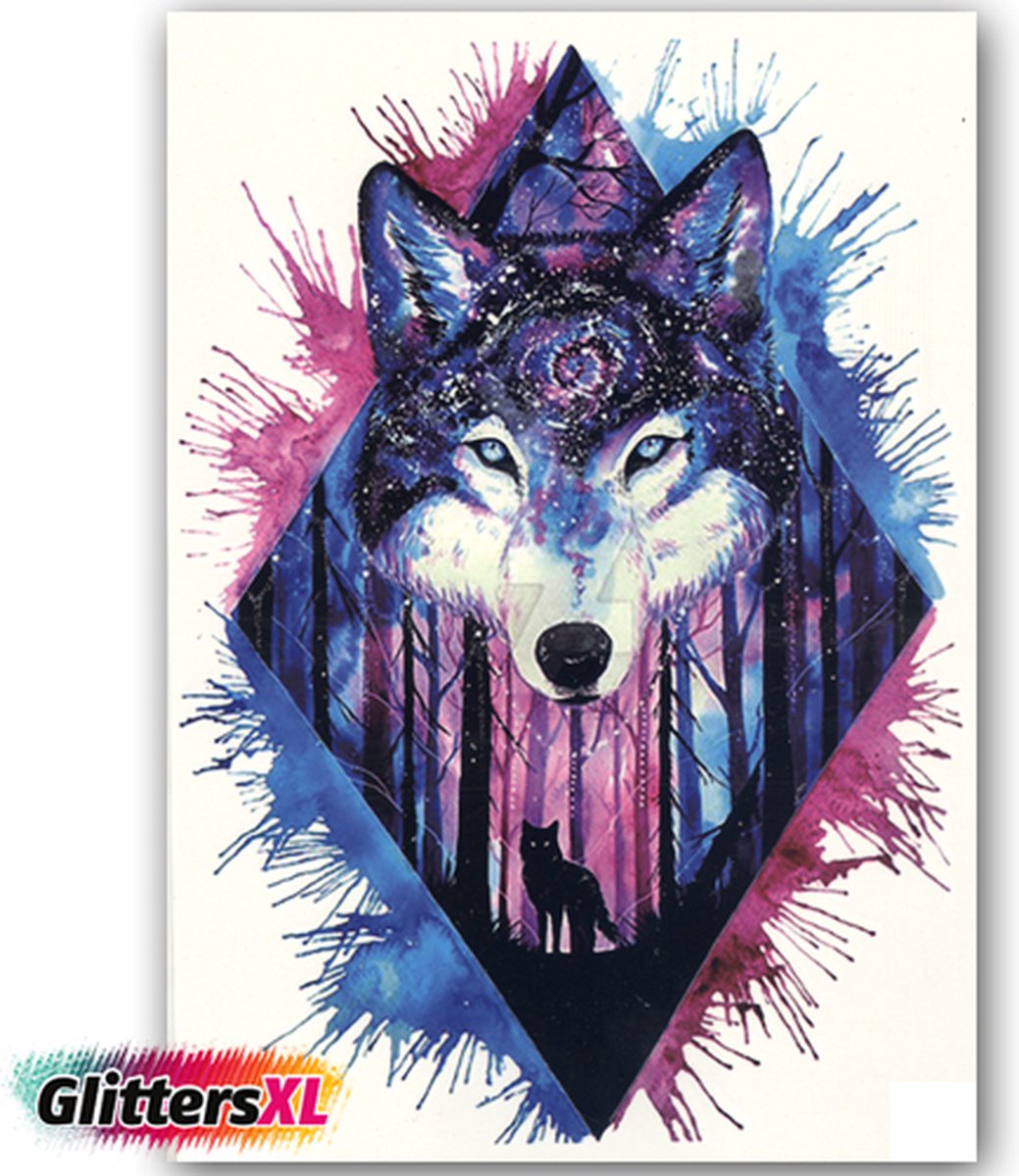 GlittersXL - Temporary Tattoo Wolf/Husky (A5 formaat) [Neptattoo - Tijdelijke tatoeage - Nep Fake Tattoos - Water overdraagbare festival sticker henna outfit tattoo - Glitter tattoo - Volwassenen Kinderen Jongen Meisje]